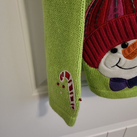 Heirloom Collectibles Christmas Collection Snowman Green Cardigan Sweater XL Cot - Picture 7 of 13